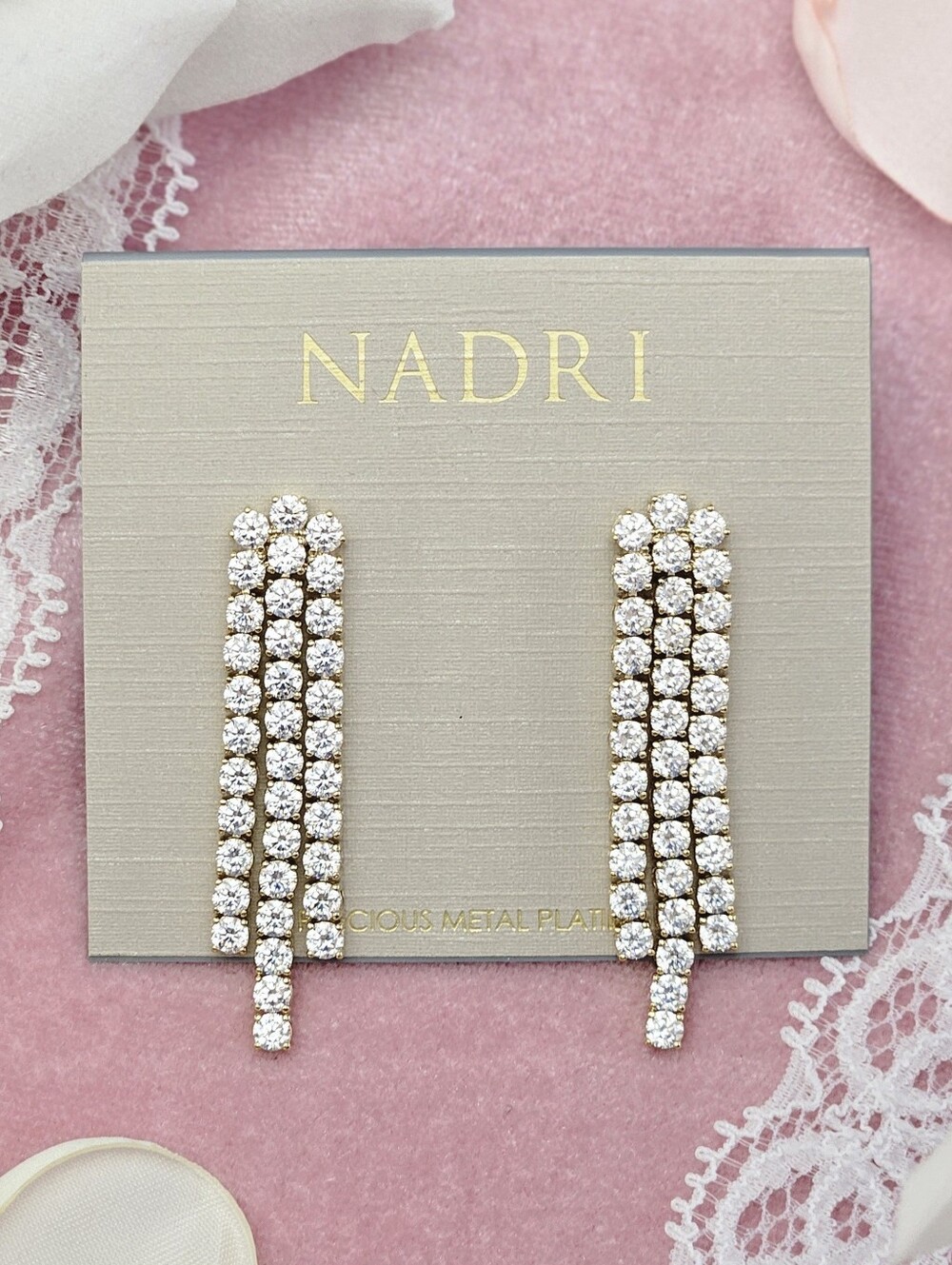 Nadri Tennis Linear Drop Earrings Gold Cubic Zirconia Layered Wedding Bridal